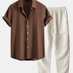 Ensemble — chemise jacquard à losanges géométriques & pantalon en lin à jambe droite
