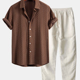 Ensemble — chemise jacquard à losanges géométriques & pantalon en lin à jambe droite