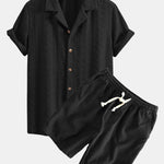 Ensemble — chemise cubaine jacquard à damier floral & short à cordon en lin et coton