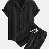 Ensemble — chemise cubaine jacquard à damier floral & short à cordon en lin et coton