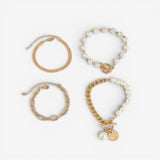 Ensemble de bracelets chic en or 4 pièces Serpent, perles et maillons