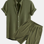 Ensemble — chemise gaufrée à col officier & short gaufré à cordon