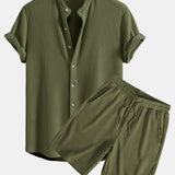 Ensemble — chemise gaufrée à col officier & short gaufré à cordon