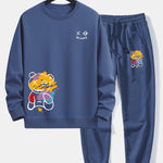 Ensemble — sweat à col rond coupe décontractée à imprimé ours graffiti & pantalon de jogging