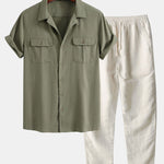 Ensemble — chemise cubaine en lin à poches & pantalon en lin à jambe droite