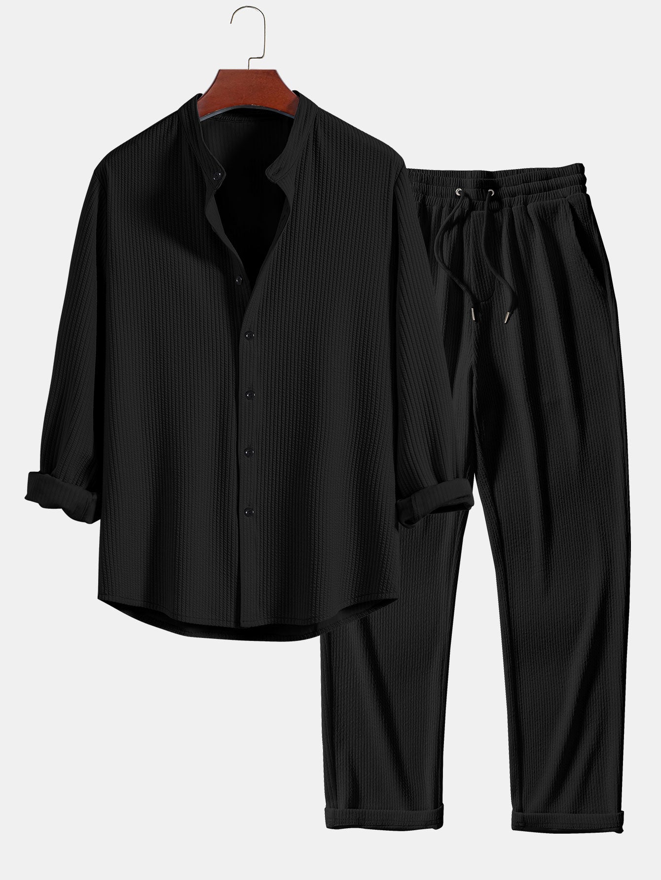 Ensemble Capucine — chemise côtelée à col officier et manches longues coupe ajustée & pantalon côtelé