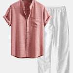 Ensemble — chemise à col officier et manches courtes & pantalon en lin à jambe droite
