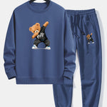 Ensemble — sweat à col rond coupe décontractée à imprimé ours & pantalon de jogging