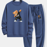 Ensemble — sweat à col rond coupe décontractée à imprimé ours & pantalon de jogging