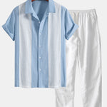 Ensemble — chemise bowling patchwork en lin & pantalon en lin à jambe droite