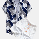 Ensemble Apolline — chemise à imprimé géométrique color block & short de bain