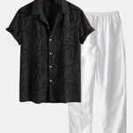 Ensemble Améline — chemise cubaine texturée jacquard & pantalon en lin à jambe droite