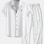Ensemble — chemise en lin à manches courtes & pantalon texturé froissé à jambe droite
