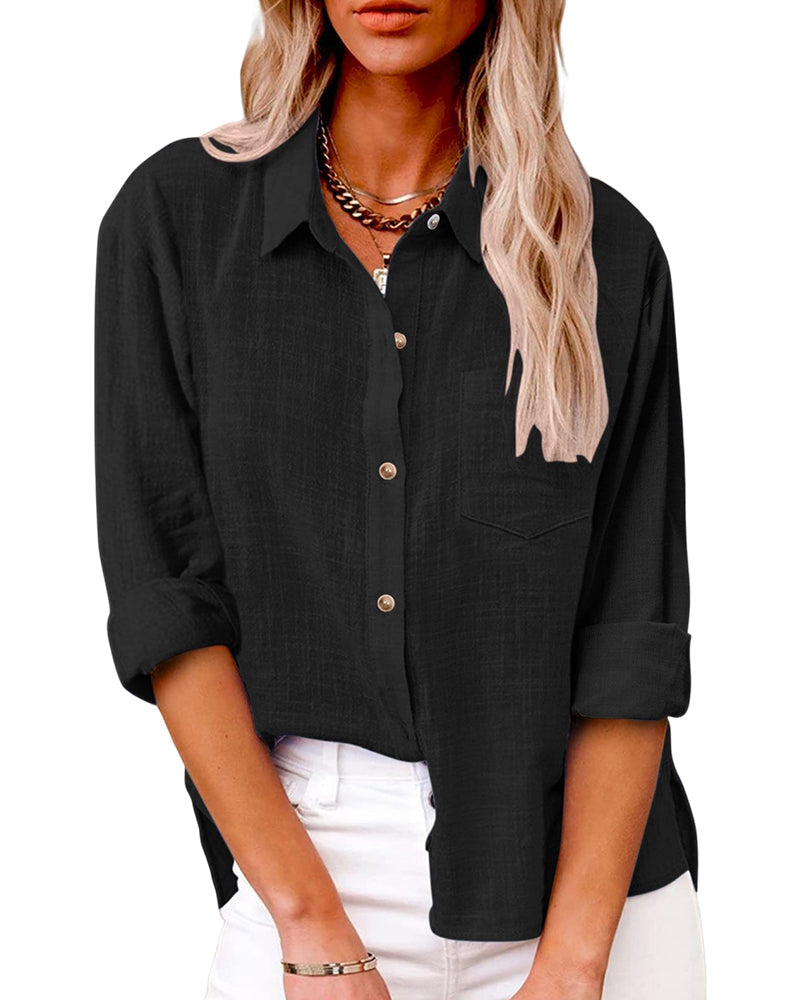 Martine | Chemise oversize à poche poitrine Noir, photo studio