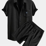 Ensemble — chemise gaufrée à manches courtes & short gaufré à cordon