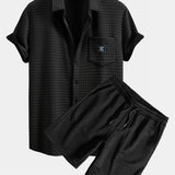 Ensemble — chemise gaufrée à manches courtes & short gaufré à cordon