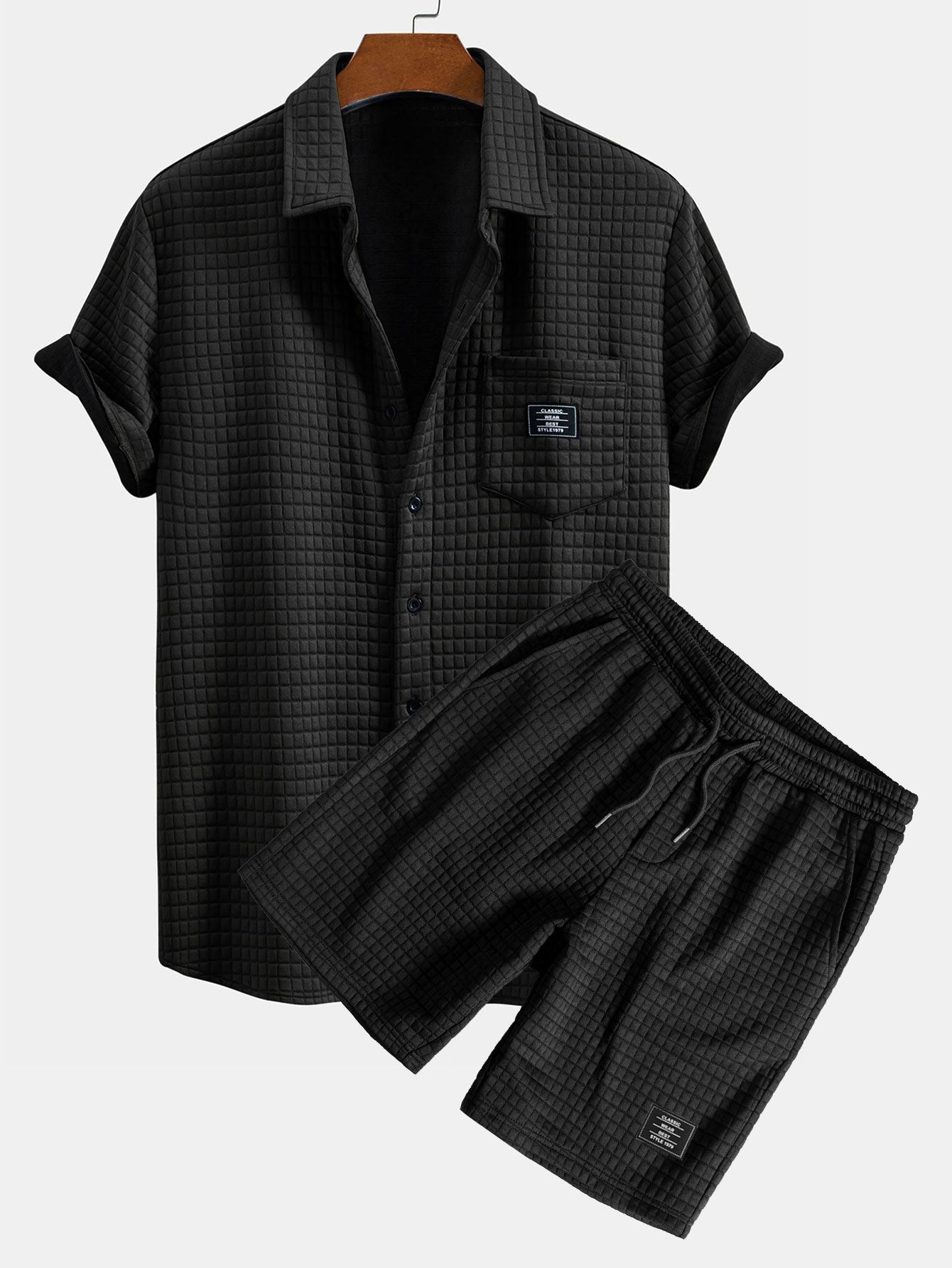 Ensemble — chemise gaufrée à manches courtes & short gaufré à cordon
