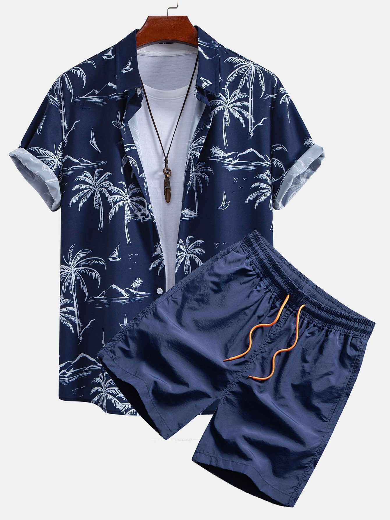 Ensemble — chemise à imprimé palmiers tropical & short de bain à cordon
