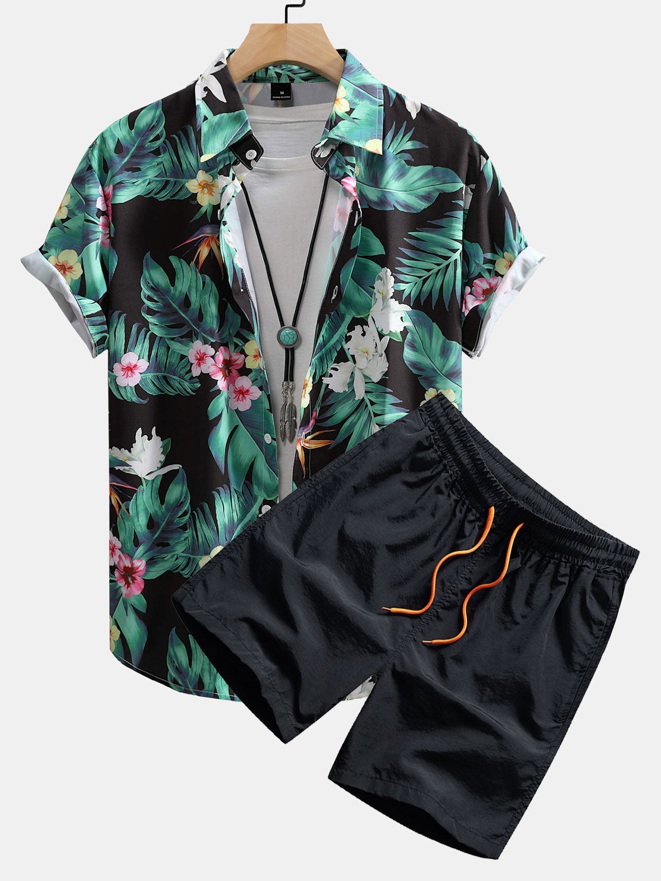 Ensemble Améline — chemise à imprimé fleurs tropicales & short de bain
