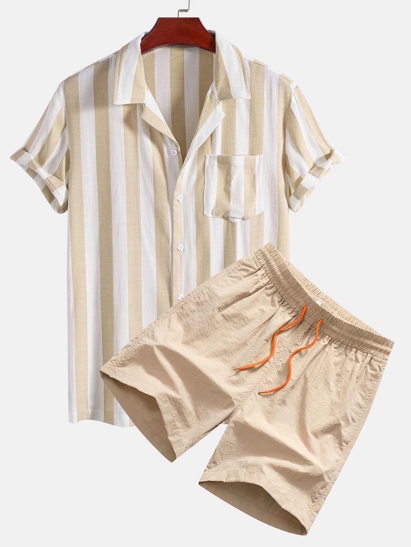 Ensemble Améline — chemise rayée à col cubain & short de bain