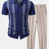 Ensemble Améline — chemise en maille géométrique & pantalon fuselé coupe slim