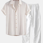 Ensemble — chemise jacquard géométrique & pantalon en lin à jambe droite