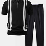 Ensemble — polo zippé contrastant & pantalon fuselé coupe slim