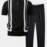 Ensemble — polo zippé contrastant & pantalon fuselé coupe slim