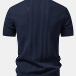 Ensemble Améline — polo en maille ajourée jacquard géométrique & pantalon en lin à jambe droite