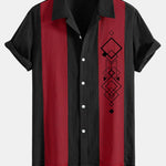 Améline — Chemise bowling patchwork en lin à imprimé losanges géométriques