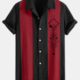 Améline — Chemise bowling patchwork en lin à imprimé losanges géométriques