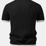 Ensemble — polo rayé à col Johnny et bordure contrastante & pantalon fuselé