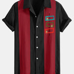 Chemise bowling patchwork en lin à imprimé atomique