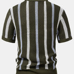 Ensemble — polo crocheté rayé à col V & pantalon en lin à jambe droite