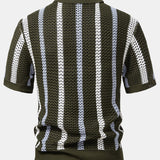 Ensemble — polo crocheté rayé à col V & pantalon en lin à jambe droite