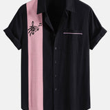 Chemise boutonnée en lin contrastant à imprimé notes de musique