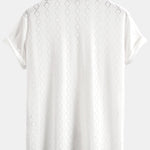 Ensemble — chemise cubaine texturée à losanges coupe ajustée & pantalon en lin à jambe droite