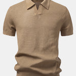 Ensemble — polo en maille crochetée texturée à col Johnny & pantalon en lin