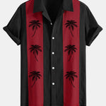 Chemise bowling patchwork en lin à imprimé palmiers