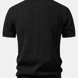 Ensemble — polo en maille ajourée de lin rayé & pantalon en lin à jambe droite