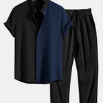 Ensemble — chemise côtelée bicolore à col officier coupe ajustée & pantalon côtelé