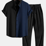 Ensemble — chemise côtelée bicolore à col officier coupe ajustée & pantalon côtelé