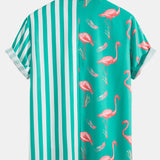Ensemble — chemise à empiècements rayés et flamants roses & short de bain