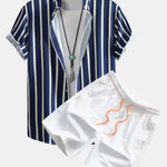 Ensemble — chemise boutonnée rayée & short de bain mi-long à cordon