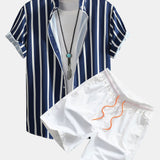 Ensemble — chemise boutonnée rayée & short de bain mi-long à cordon