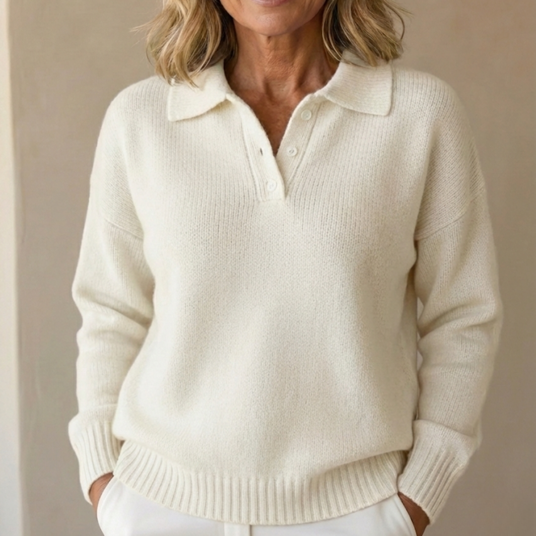 Malin | Pull en maille à col polo Blanc, photo studio