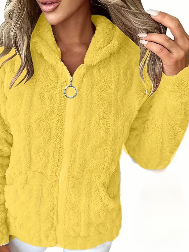 Frida | Sweat à capuche zippé douillet à torsades Jaune, photo studio