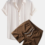 Ensemble — chemise jacquard géométrique & short texturé froissé à cordon