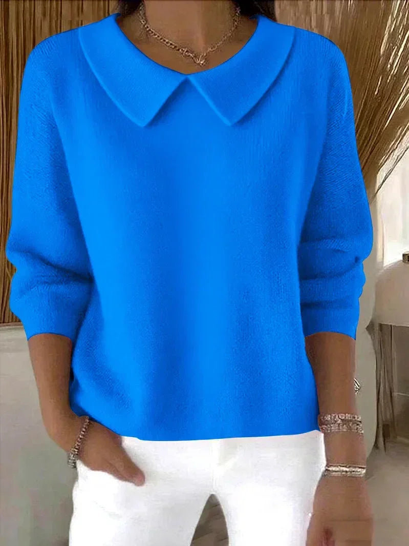 Gesa | Pull en maille fine à col Claudine Bleu, photo studio