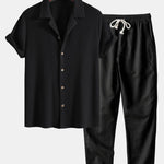Ensemble — chemise cubaine texturée gaufrée & pantalon en lin à jambe droite